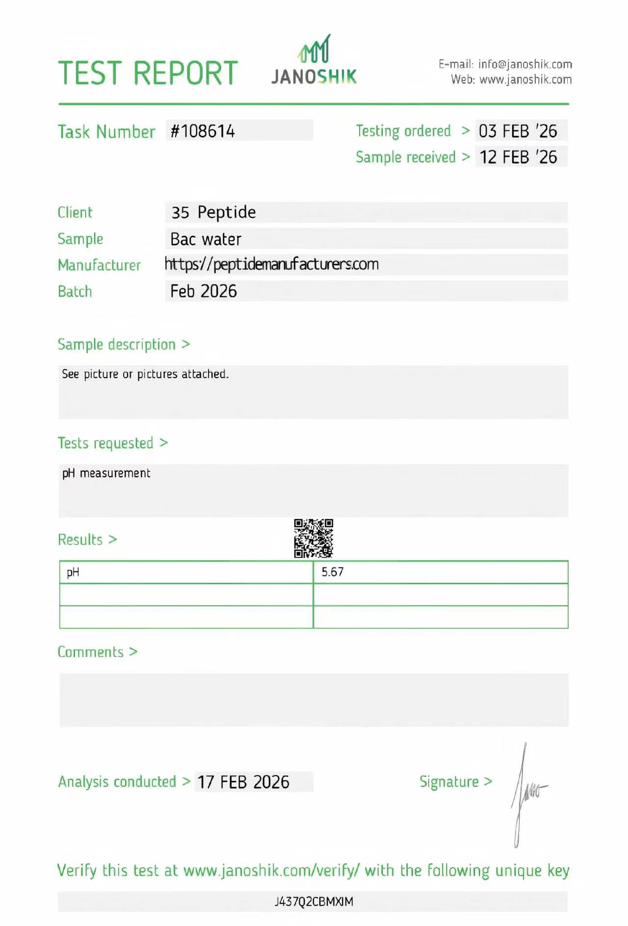 Certificate of Analysis