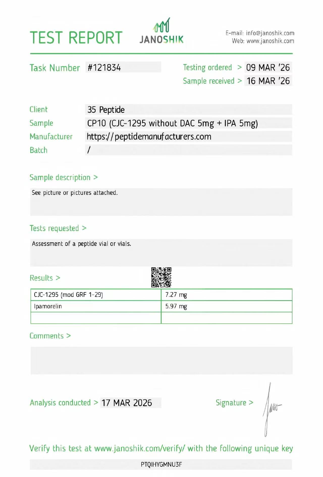 Certificate of Analysis