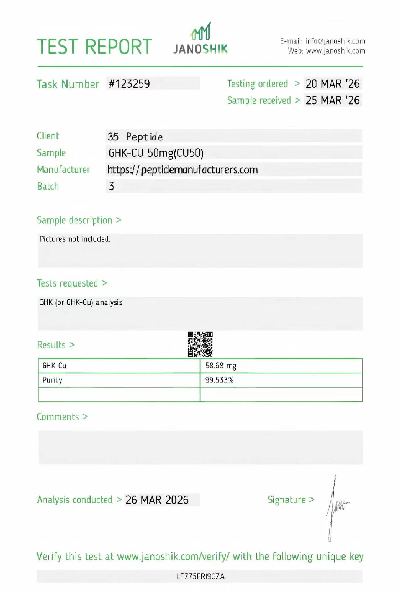 Certificate of Analysis