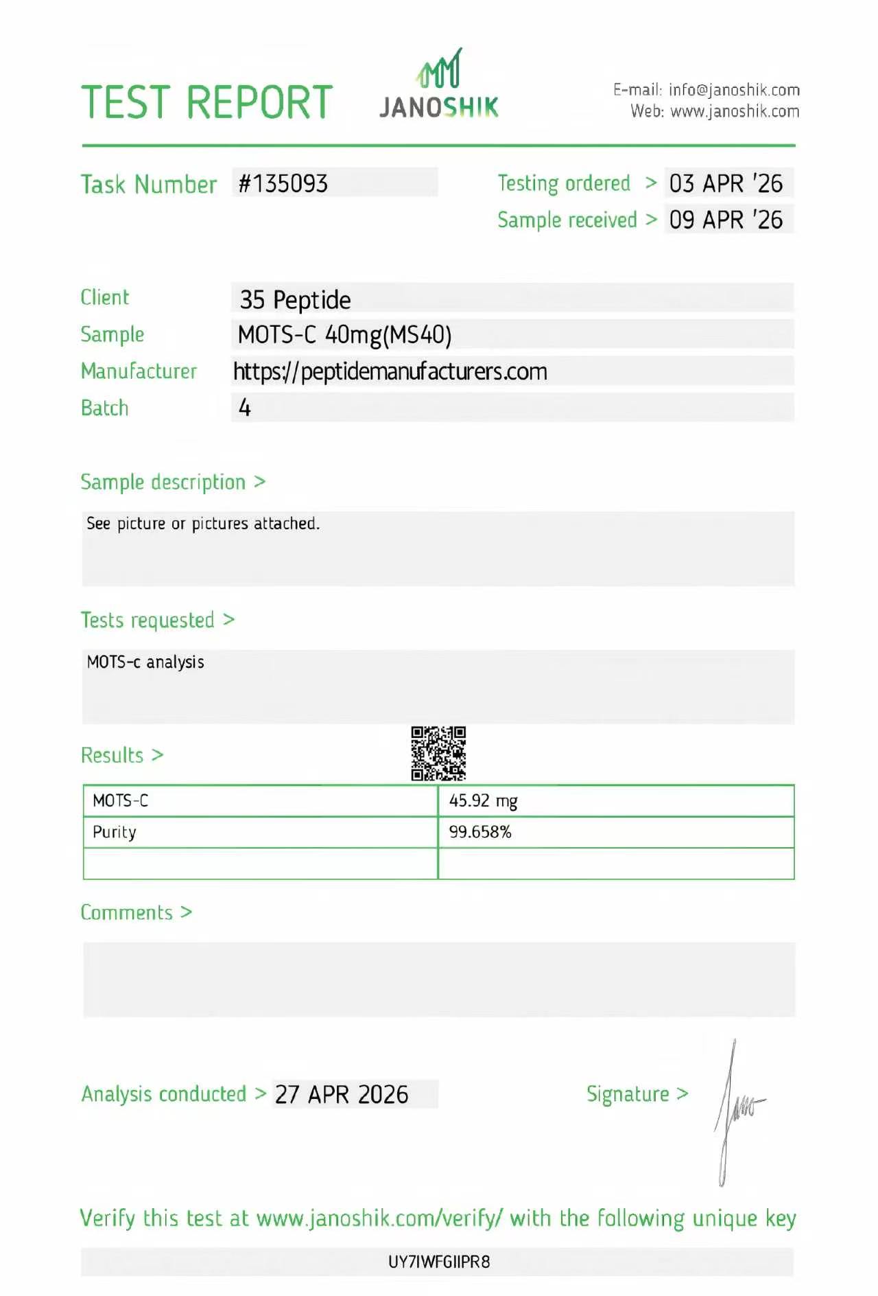 Certificate of Analysis