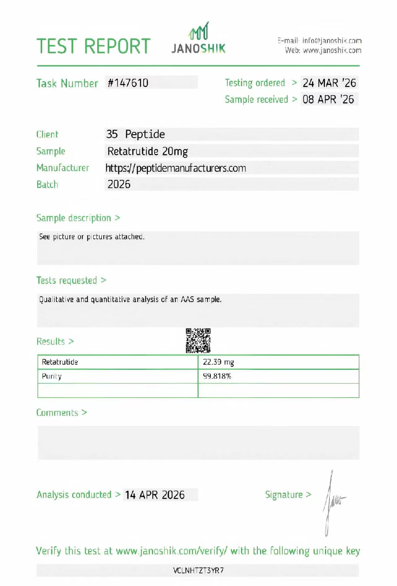 Certificate of Analysis