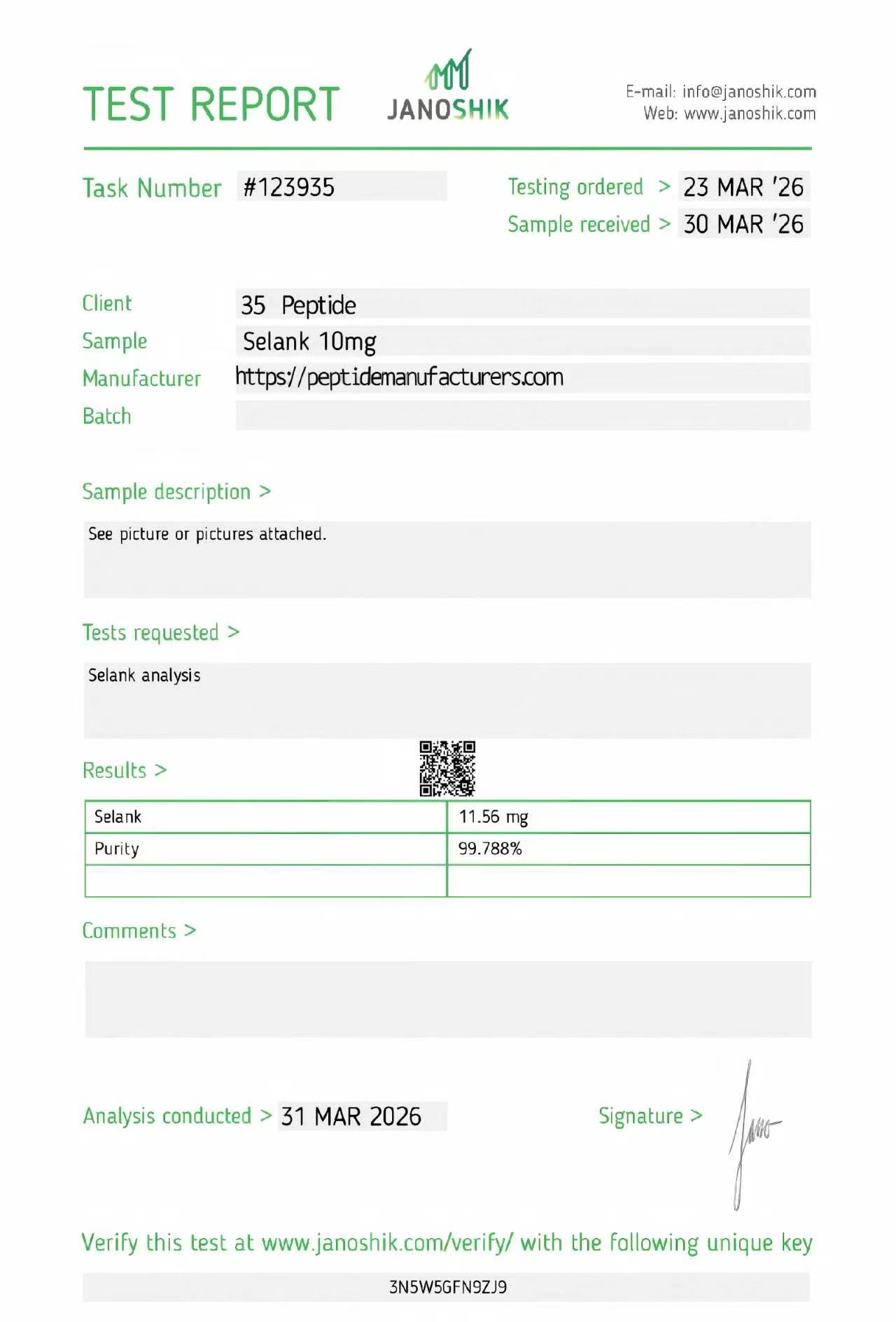 Certificate of Analysis
